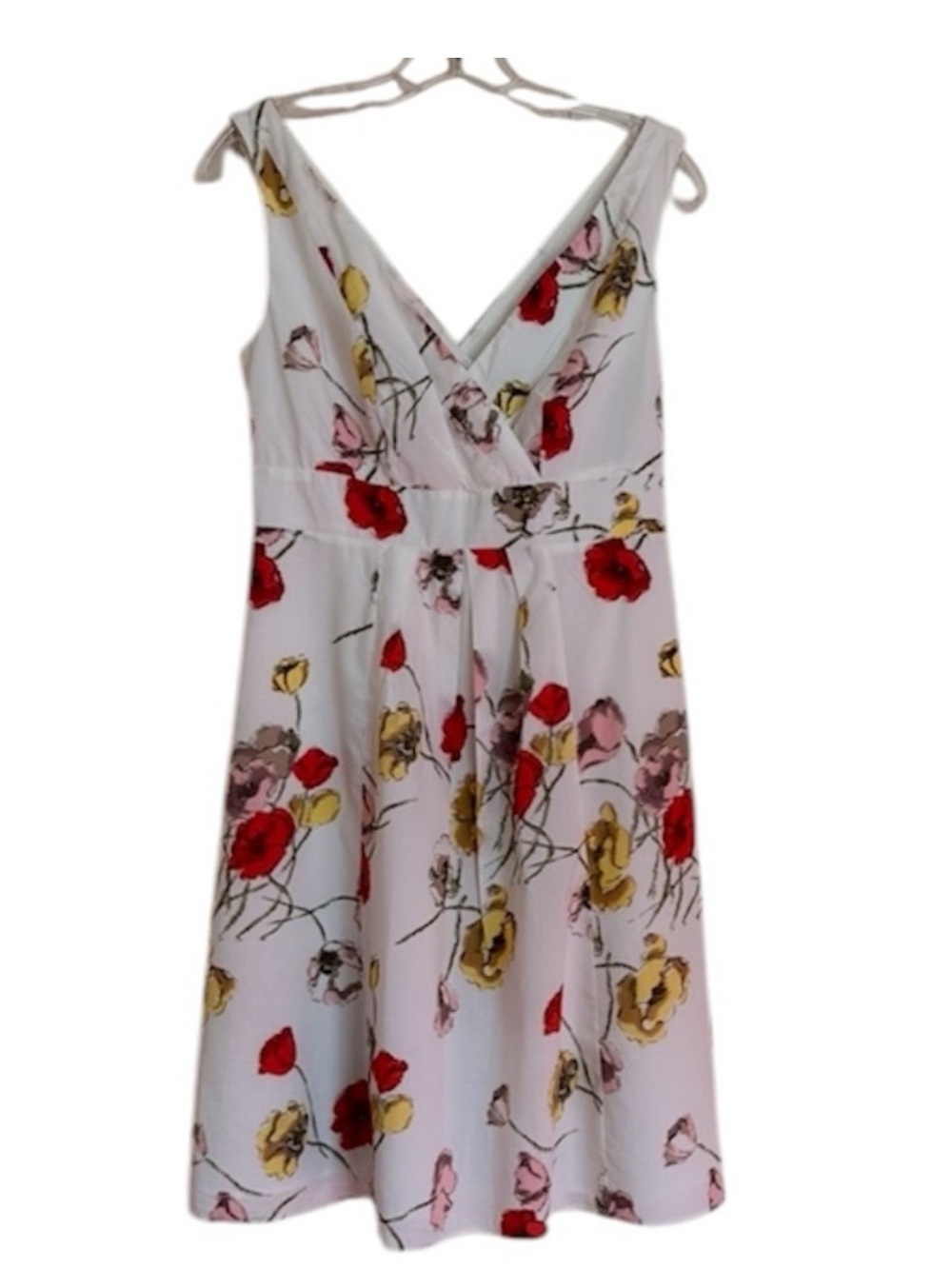 Lands' End 100% Cotton White Midi Dress with Red, Yellow and Pink Floral